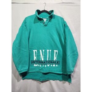 Vintage 90s ENUF International Oversized Pullover Sweatshirt Green White Navy SM